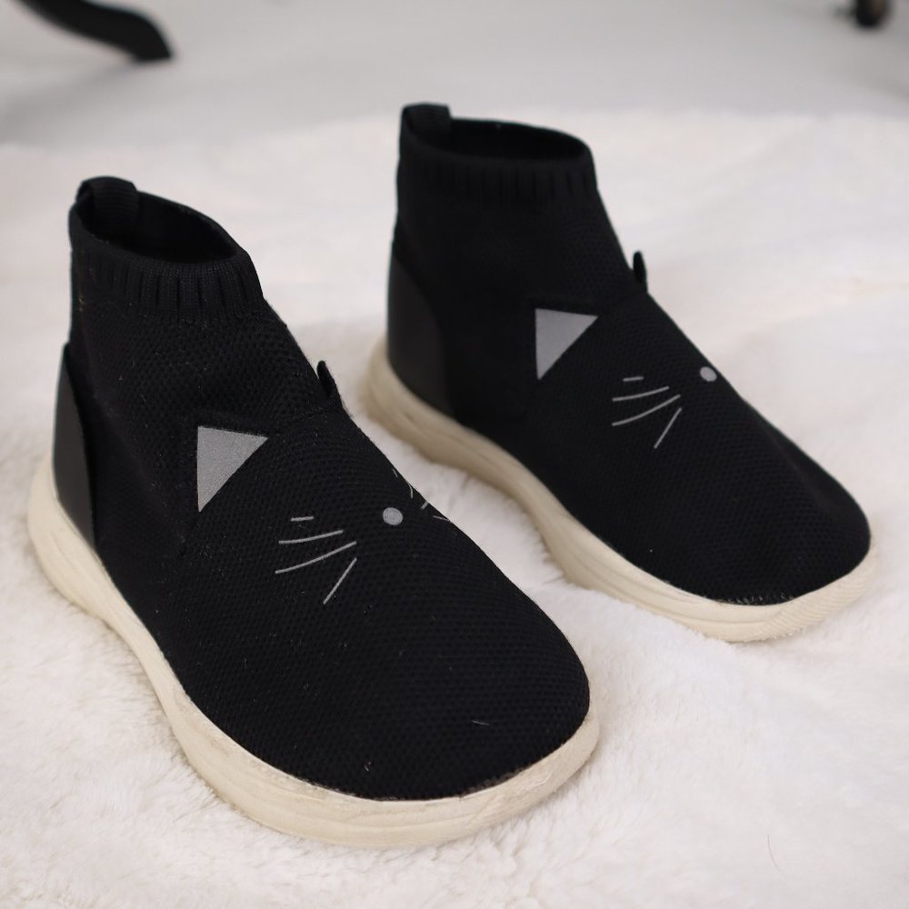 Zara Cat High Top Sneakers Black Boots Size 7.5 Girl Shoes Kitty Rubber Soles